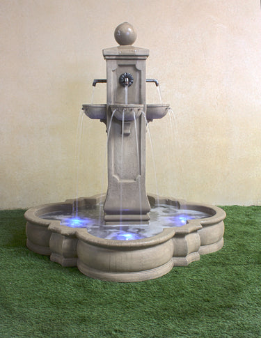 Catalina Outdoor Cast Stone Garden Fountain with Rustic Spouts – Elegant 4-Spout Tiered Water Feature